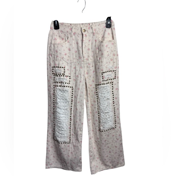 POL Patchwork Floral Denim Jeans NWOT S/M - Picture 3 of 7